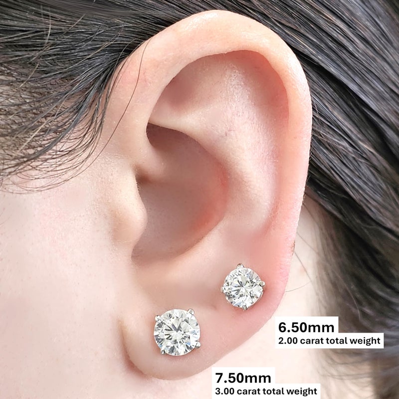 Central Diamond Center 14K Solid Gold Post & Sterling Silver Made with Swarovski 4 Prong CZ Stud Earrings - Yellow Gold Plated - 7.50mm - 3.00cttw - Image 3